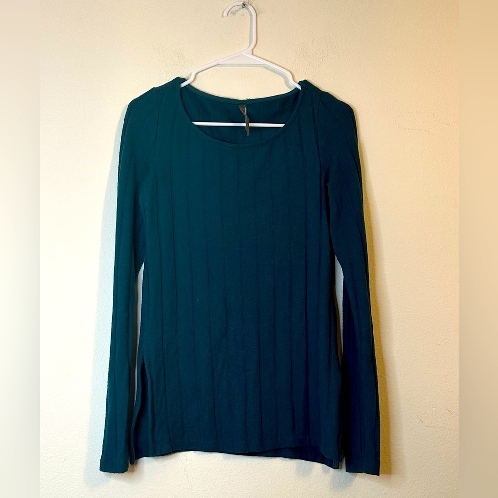 By Anthropologie Ribbed Side-Slit Tunic Sleeve Knit Sweater Top Size XS